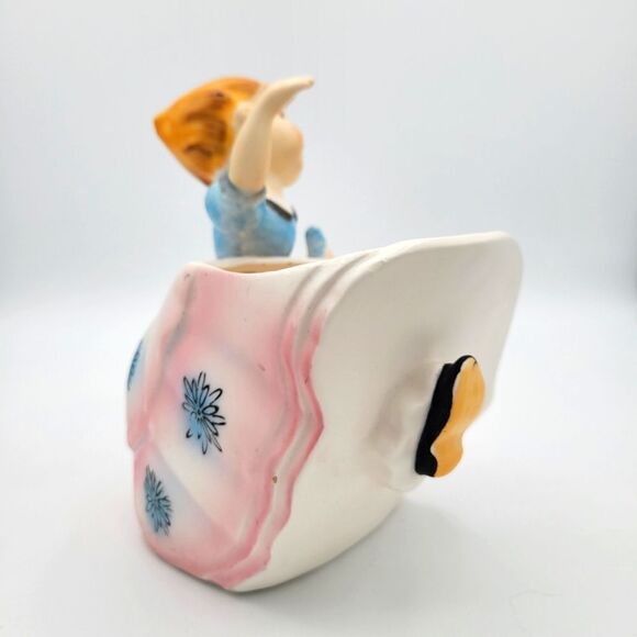 Vintage Velco Ceramic Girl Planter with Pink and Blue Accents - Picture 4 of 16